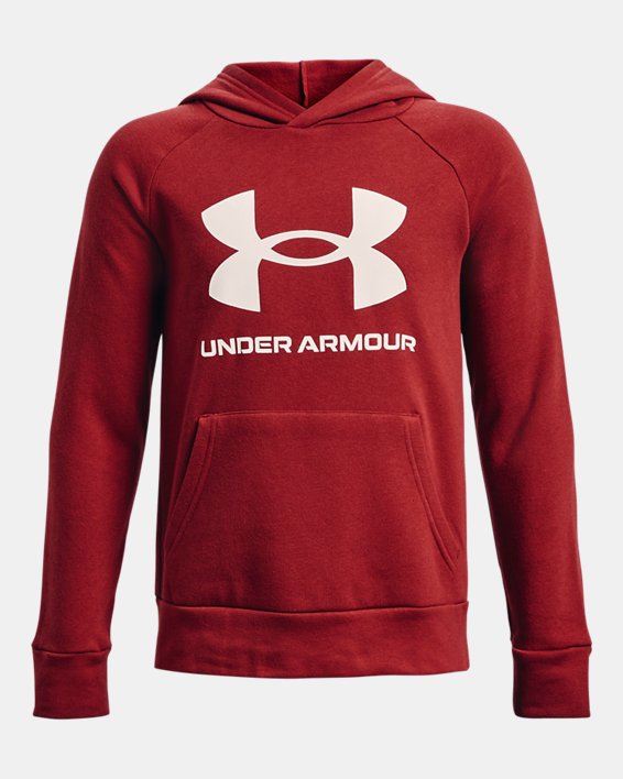 Boys' UA Rival Fleece Big Logo Hoodie, Red, pdpMainDesktop image number 0